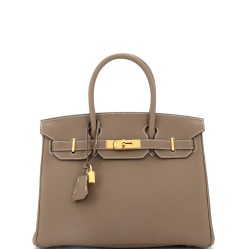 Birkin Handbag Grey Maurice with Gold Hardware 30