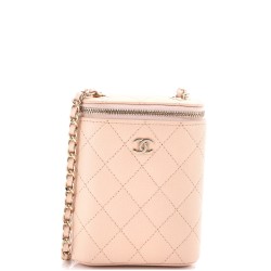 Vertical Classic Vanity Case with Chain Quilted Caviar Small