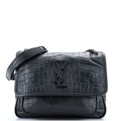 Niki Chain Flap Bag Crocodile Embossed Leather Baby