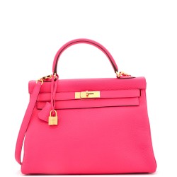 Kelly Handbag Rose Extreme Clemence with Gold Hardware 32