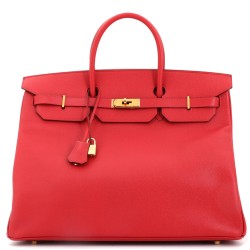 Birkin Handbag Rouge Vif Veau Grain Lisse with Gold Hardware 40