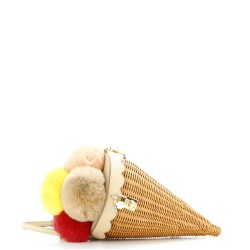 Ice Cream Cone Shoulder Bag Woven Straw and Fur