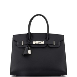 Birkin Sellier Bag Noir Madame with Palladium Hardware 30