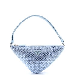 Triangle Top Handle Pouch Bag Crystal Embellished Satin Mini