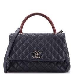 Coco Top Handle Bag Quilted Caviar with Lizard Small