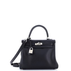 Kelly Handbag Noir Swift with Palladium Hardware 25