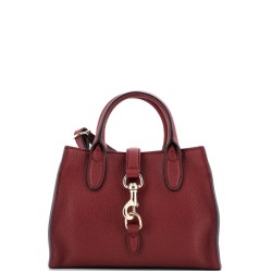 Top Handle Tote with Hook Closure Leather Small