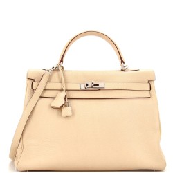 Kelly Handbag Light Clemence with Palladium Hardware 35
