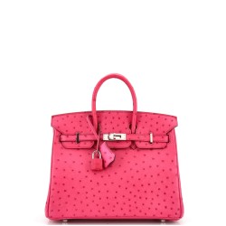 Birkin Handbag Fuchsia Ostrich with Palladium Hardware 25