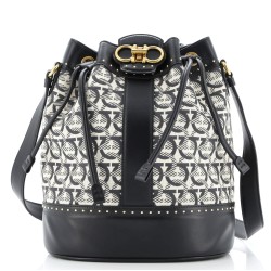 Mufasa Bucket Bag Gancini Jacquard with Studded Leather Medium