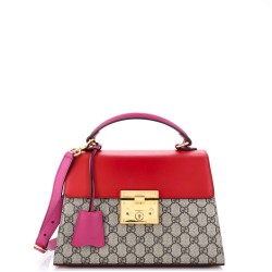 Padlock Top Handle Bag GG Coated Canvas and Leather Small