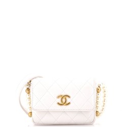 About Pearls Flap Card Holder with Chain Quilted Calfskin