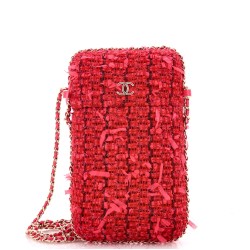 Chain Around Phone Holder Crossbody Bag Tweed and Ribbon