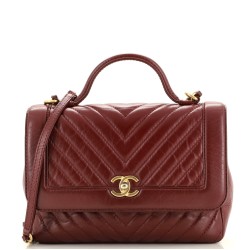 Top Handle Flap Bag Chevron Calfskin Medium