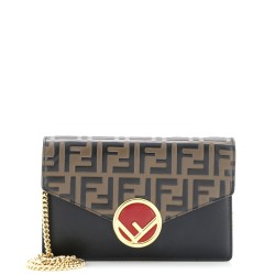 F is Fendi Envelope Wallet on Chain Zucca Embossed Leather