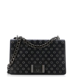 Grommet Lock Flap Chain Shoulder Bag Leather Small