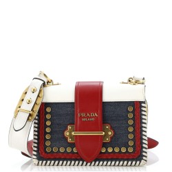 Cahier Crossbody Bag Embellished Denim and Leather Small