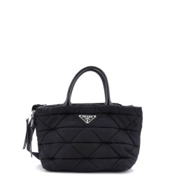 Padded Tote Bag Quilted Re-Nylon with Leather Small