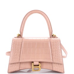 Hourglass Top Handle Bag Crocodile Embossed Leather Small