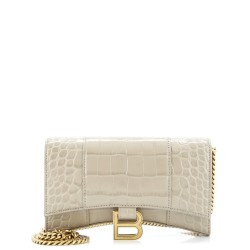 Hourglass Chain Wallet Crocodile Embossed Leather