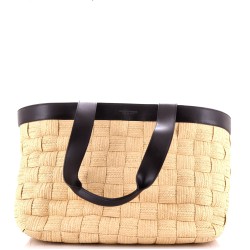 Cassette Tote Woven Raffia and Leather Large
