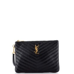Classic Monogram Wristlet Pouch Matelasse Chevron Leather Small