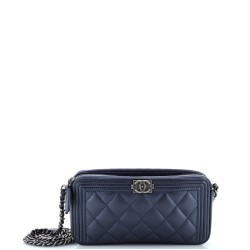 Boy Double Zip Clutch with Chain Quilted Caviar