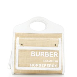 Logo Pocket Tote Raffia with Leather Mini