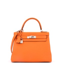 Kelly Handbag Orange H Clemence with Palladium Hardware 28