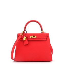 Kelly Handbag Rouge Tomate Epsom with Gold Hardware 25