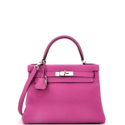 Kelly Handbag Rose Pourpre Togo with Palladium Hardware 28