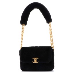 CC Bar Chain Handle Flap Bag Quilted Shearling Small