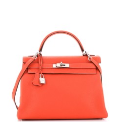 Kelly Handbag Rouge Pivoine Clemence with Palladium Hardware 32