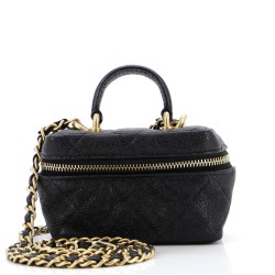 Top Handle Zip Around Vanity Case with Chain Quilted Caviar Mini