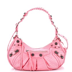 Le Cagole Giant Studs Shoulder Bag Crocodile Embossed Leather Small