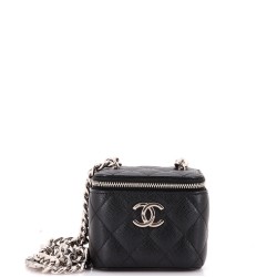 Coco Enamel Strap Vanity Case with Chain Quilted Caviar Mini