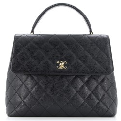 Vintage Classic Top Handle Flap Bag Quilted Caviar Jumbo