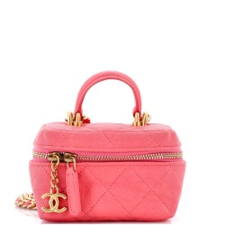 Top Handle Zip Around Vanity Case with Chain Quilted Caviar Mini