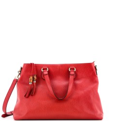 Bamboo Tassel Convertible Zip Tote Leather Large