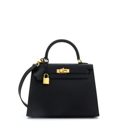 Kelly Handbag Noir Epsom with Gold Hardware 25