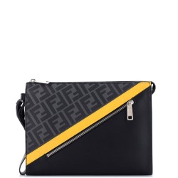 Zip Flat Wristlet Pouch Zucca Coated Canvas and Leather Medium