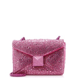 One Stud Chain Flap Bag Crystal Embellished Suede Small