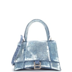 Hourglass Top Handle Bag Denim Printed Leather Small