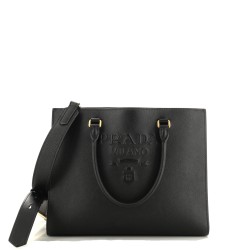 Lux Embossed Logo Tote Saffiano Leather Medium