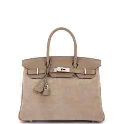 Birkin Handbag Grey Doblis Suede with Swift with Palladium Hardware 30