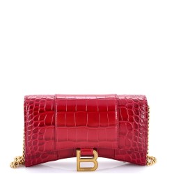 Hourglass Chain Wallet Crocodile Embossed Leather