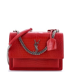 Sunset Crossbody Bag Crocodile Embossed Leather Medium