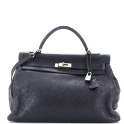Kelly Handbag Noir Clemence with Palladium Hardware 40
