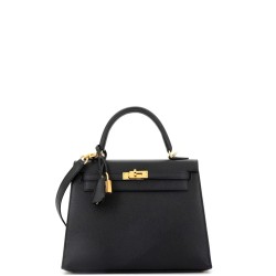 Kelly Handbag Noir Epsom with Gold Hardware 25