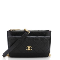 CC Front Pocket Clutch with Chain Quilted Caviar Small